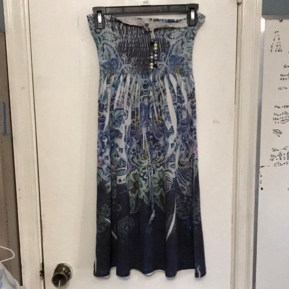 Blue Stretchy Dress with Bead Head Strap